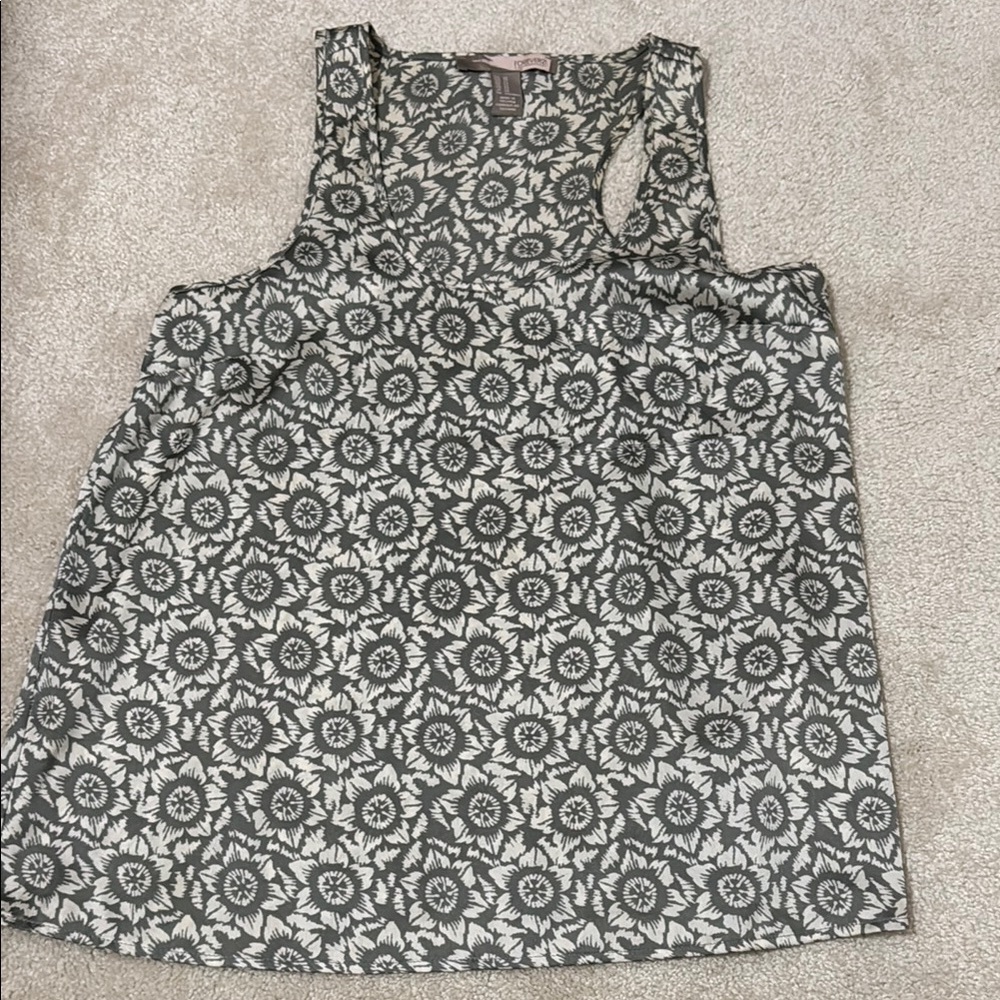 Floral Sleeveless Top - Black and White